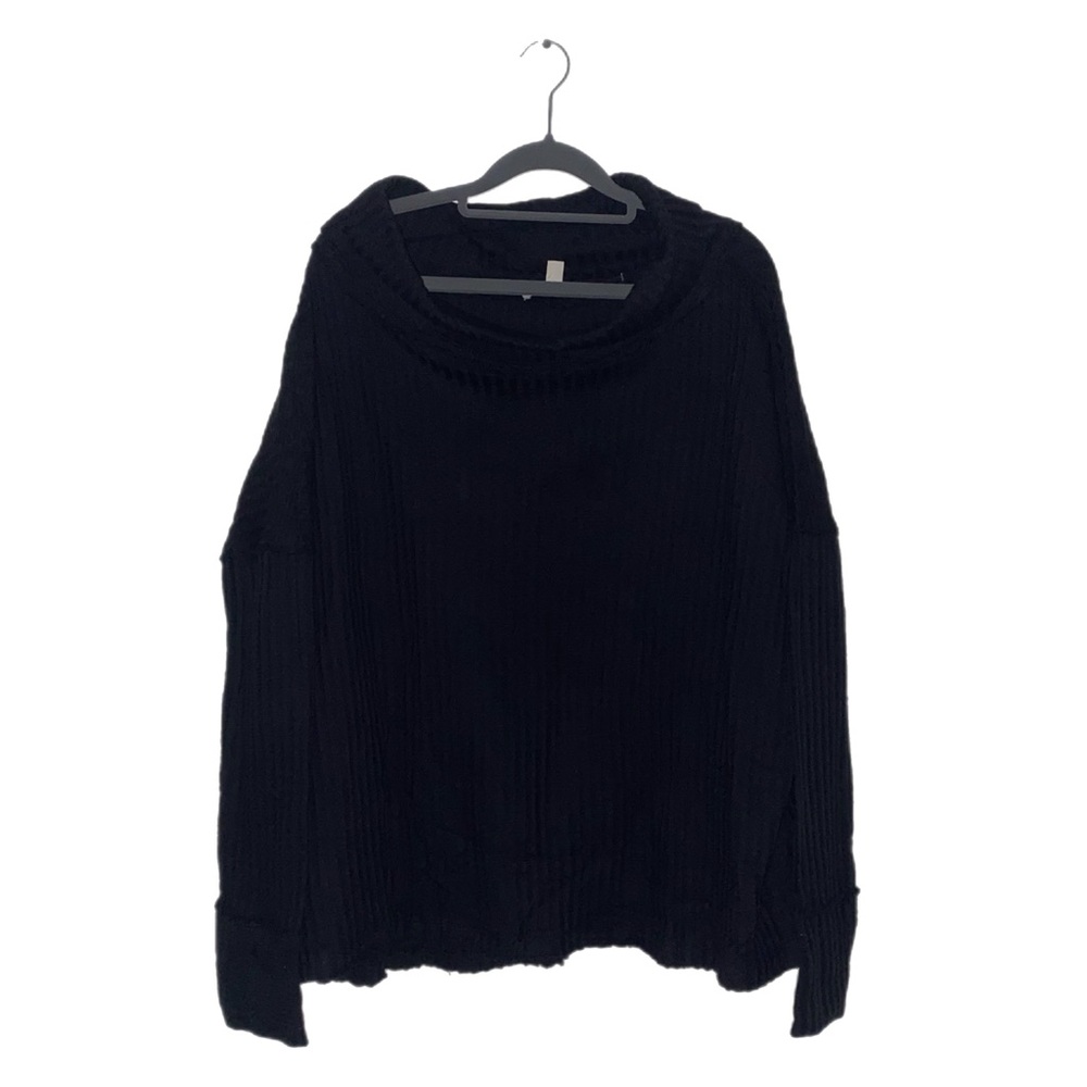 Free People Cozy Minimalist 100% Cotton Waffle Knit Open Back Top Black M NWT